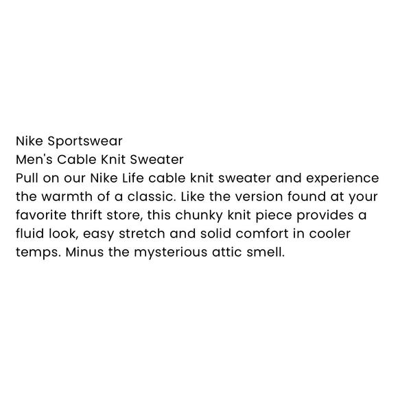 Nike Life Cable Knit Men’s Size Small Sweater Wool Blend Loose Fit Swoosh Cream - Picture 9 of 10